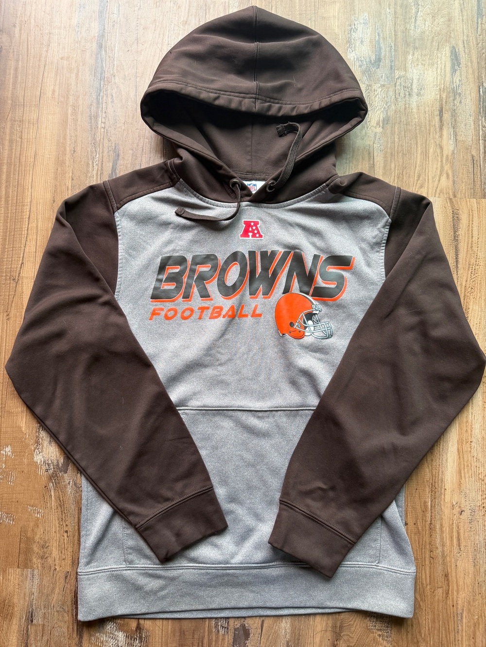 NFL Cleveland Browns Gray & Brown Pullover Hoodie Small 0151